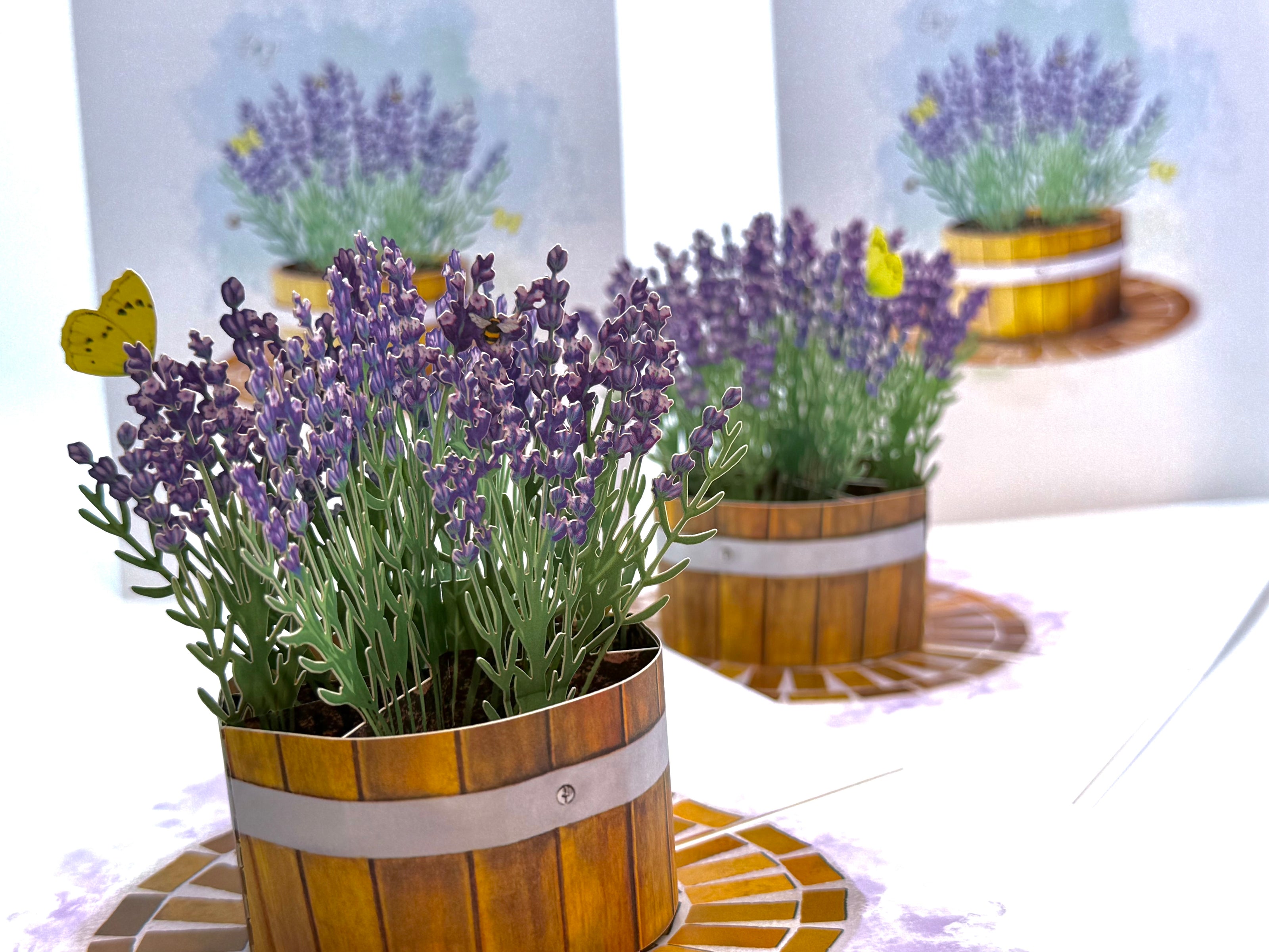 Lavender Flowers in Wooden Bucket Origami Pop Cards 3D Pop Up Greeting Card Happy Birthday Thank You Handmade Gift Thinking of You Blank Card for Any Occasion Happy Mother's Day Happy Father's Australiana Celebrate the Beauty of Flower and Romantic