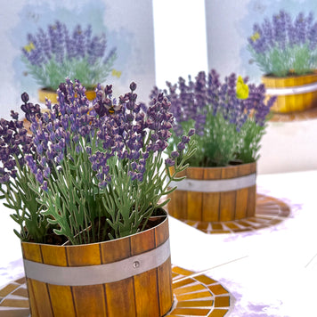 Lavender Flowers in Wooden Bucket Origami Pop Cards 3D Pop Up Greeting Card Happy Birthday Thank You Handmade Gift Thinking of You Blank Card for Any Occasion Happy Mother's Day Happy Father's Australiana Celebrate the Beauty of Flower and Romantic