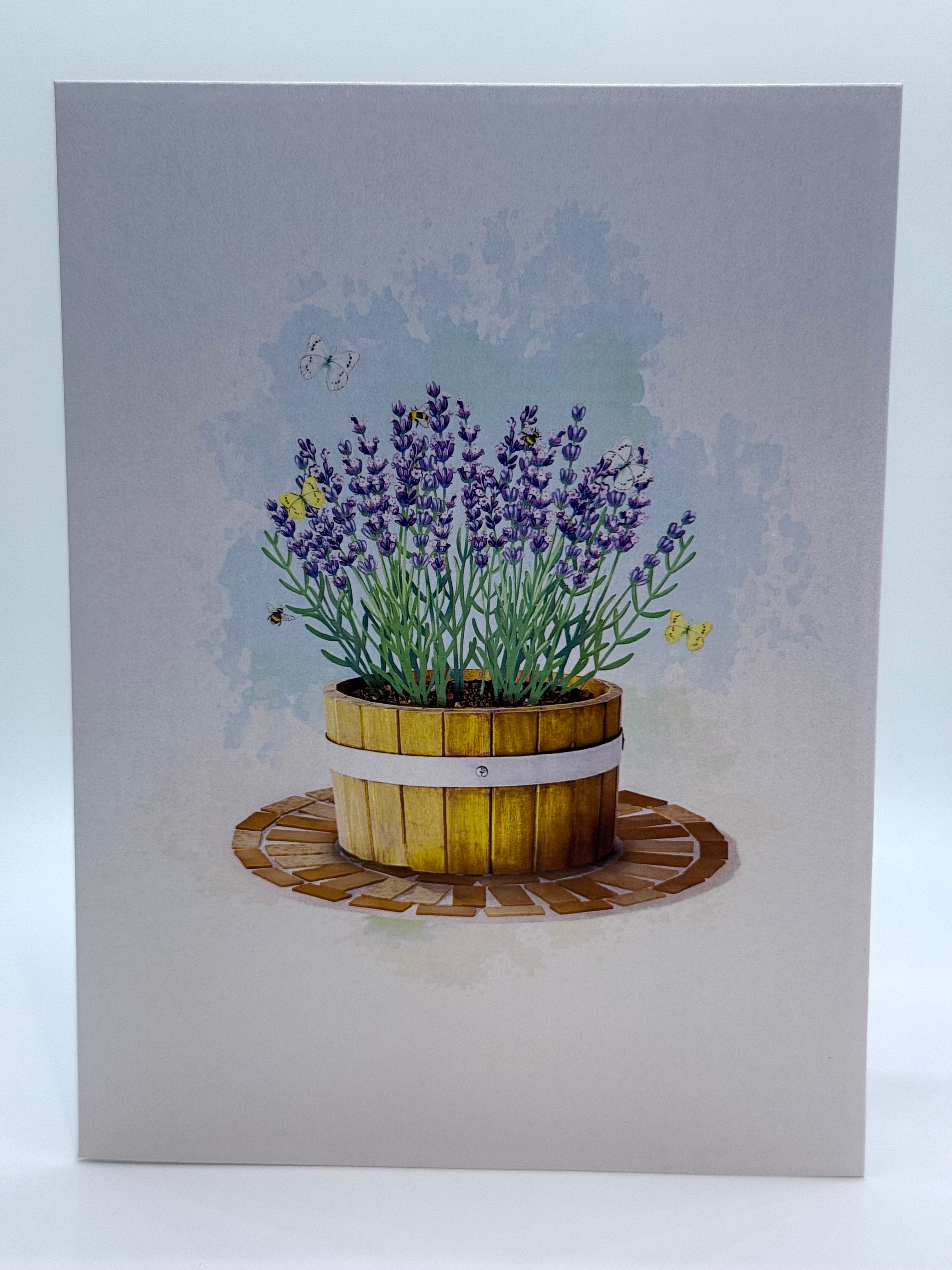 Lavender Flowers in Wooden Bucket Origami Pop Cards 3D Pop Up Greeting Card Happy Birthday Thank You Handmade Gift Thinking of You Blank Card for Any Occasion Happy Mother's Day Happy Father's Australiana Celebrate the Beauty of Flower and Romantic