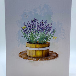 Lavender Flowers in Wooden Bucket Origami Pop Cards 3D Pop Up Greeting Card Happy Birthday Thank You Handmade Gift Thinking of You Blank Card for Any Occasion Happy Mother's Day Happy Father's Australiana Celebrate the Beauty of Flower and Romantic
