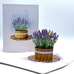 Lavender Flowers in Wooden Bucket Origami Pop Cards 3D Pop Up Greeting Card Happy Birthday Thank You Handmade Gift Thinking of You Blank Card for Any Occasion Happy Mother's Day Happy Father's Australiana Celebrate the Beauty of Flower and Romantic
