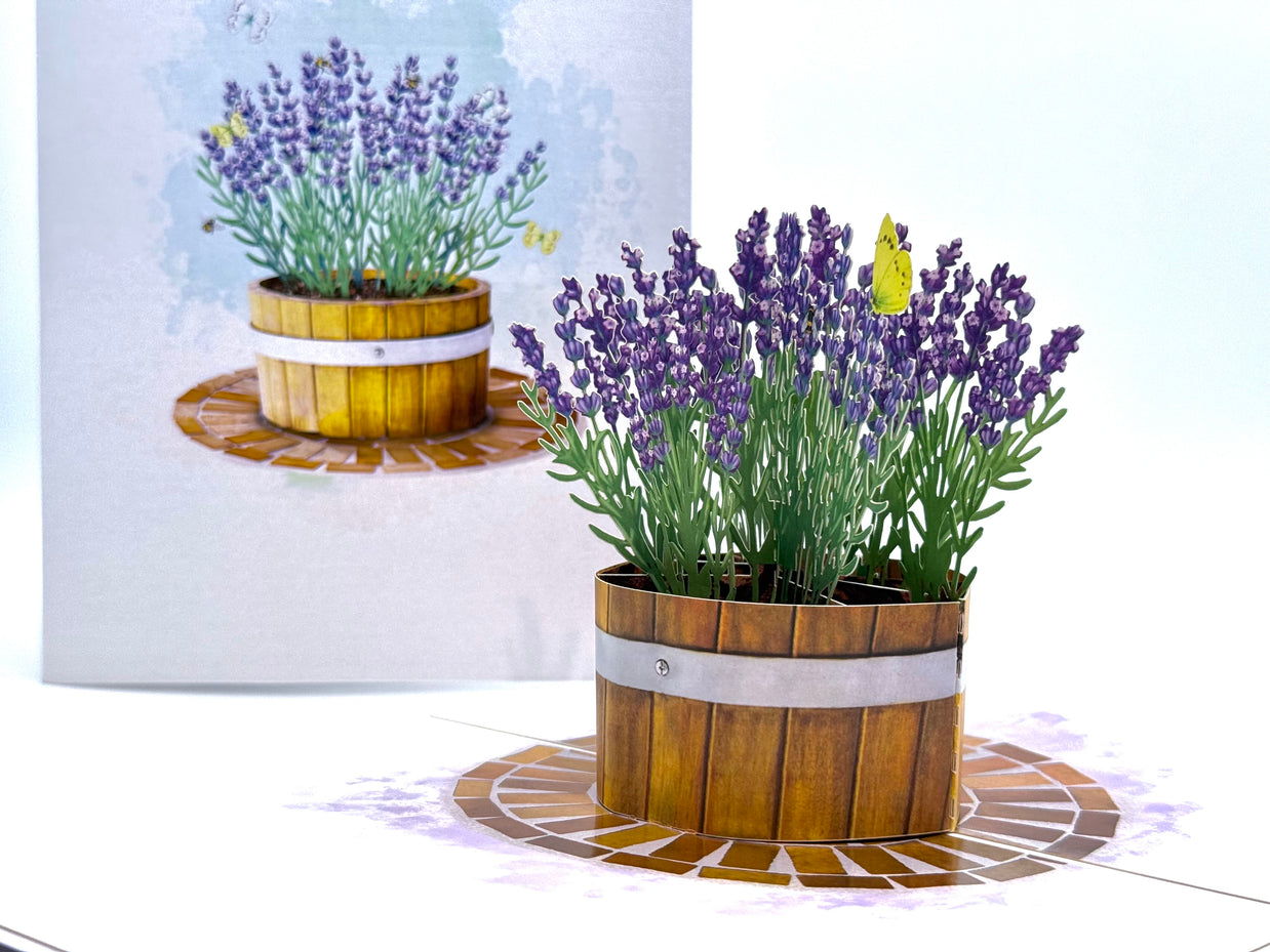 Lavender Flowers in Wooden Bucket Origami Pop Cards 3D Pop Up Greeting Card Happy Birthday Thank You Handmade Gift Thinking of You Blank Card for Any Occasion Happy Mother's Day Happy Father's Australiana Celebrate the Beauty of Flower and Romantic