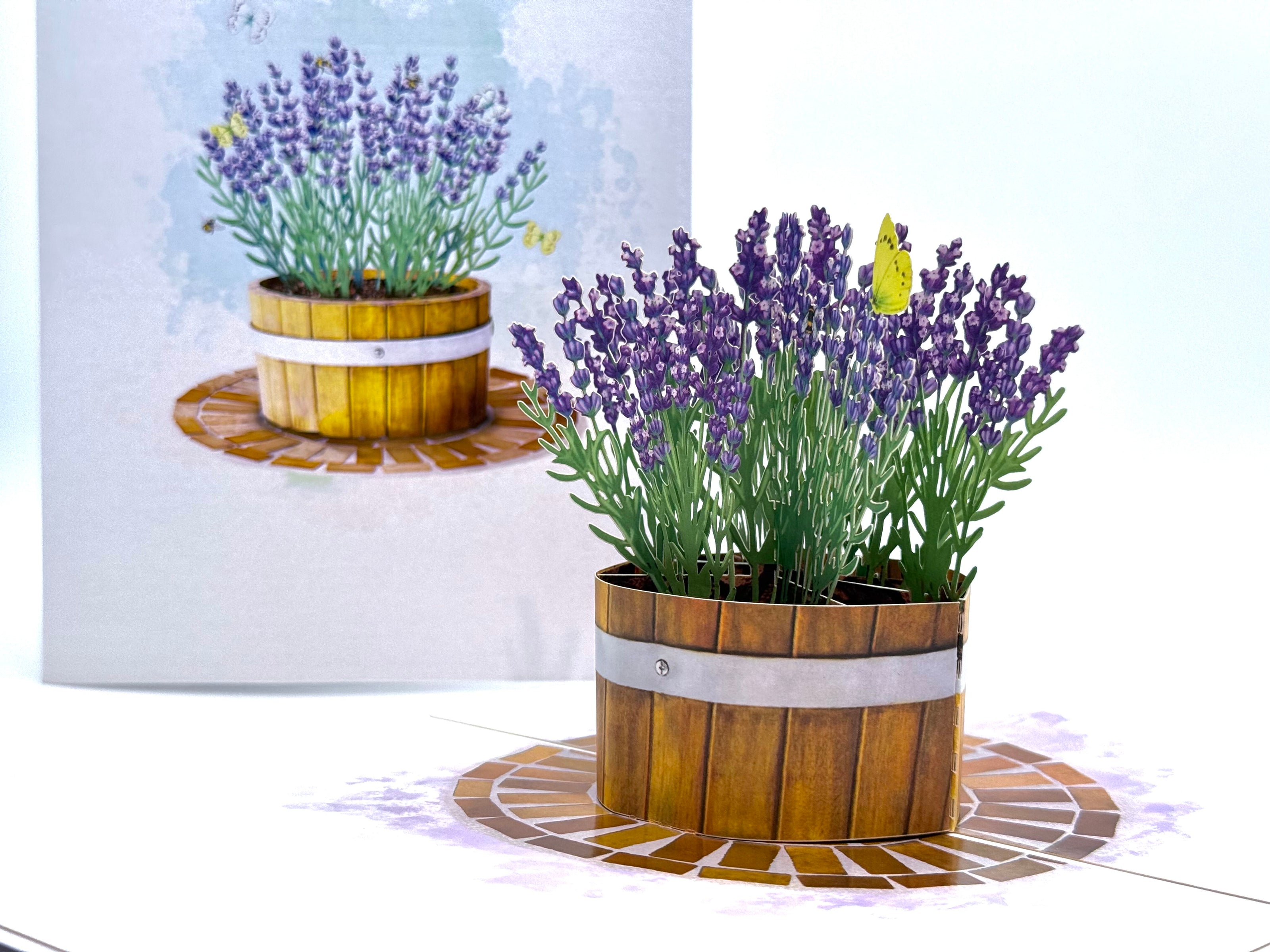 Lavender Flowers in Wooden Bucket Origami Pop Cards 3D Pop Up Greeting Card Happy Birthday Thank You Handmade Gift Thinking of You Blank Card for Any Occasion Happy Mother's Day Happy Father's Australiana Celebrate the Beauty of Flower and Romantic