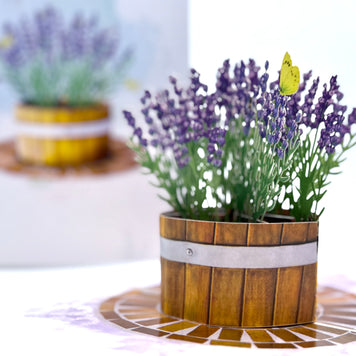 Lavender Flowers in Wooden Bucket Origami Pop Cards 3D Pop Up Greeting Card Happy Birthday Thank You Handmade Gift Thinking of You Blank Card for Any Occasion Happy Mother's Day Happy Father's Australiana Celebrate the Beauty of Flower and Romantic