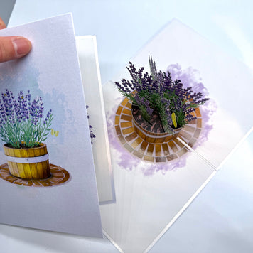 Lavender Flowers in Wooden Bucket Origami Pop Cards 3D Pop Up Greeting Card Happy Birthday Thank You Handmade Gift Thinking of You Blank Card for Any Occasion Happy Mother's Day Happy Father's Australiana Celebrate the Beauty of Flower and Romantic