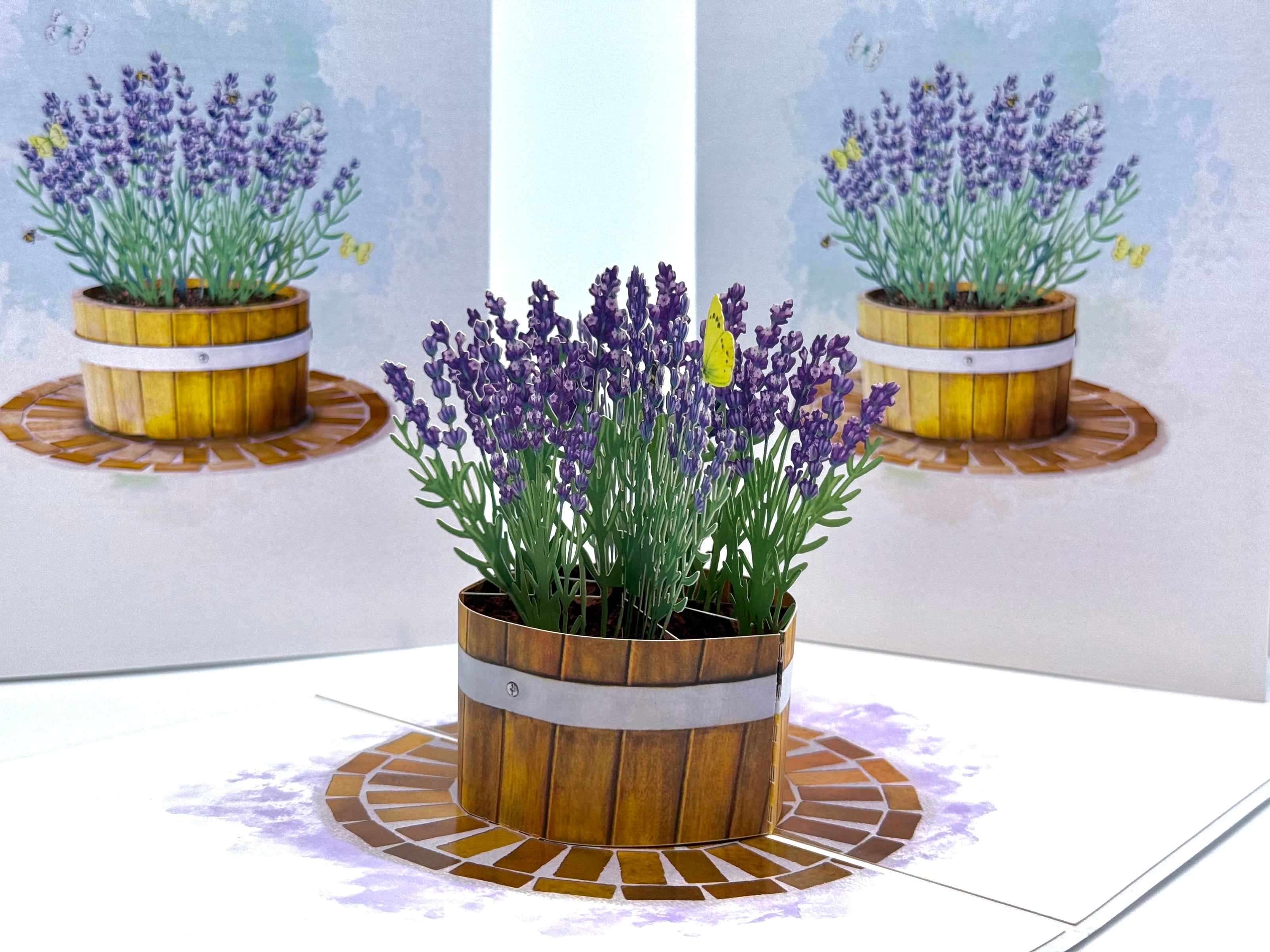 Lavender Flowers in Wooden Bucket Origami Pop Cards 3D Pop Up Greeting Card Happy Birthday Thank You Handmade Gift Thinking of You Blank Card for Any Occasion Happy Mother's Day Happy Father's Australiana Celebrate the Beauty of Flower and Romantic