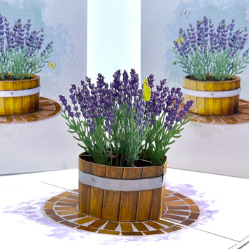 Lavender Flowers in Wooden Bucket Origami Pop Cards 3D Pop Up Greeting Card Happy Birthday Thank You Handmade Gift Thinking of You Blank Card for Any Occasion Happy Mother's Day Happy Father's Australiana Celebrate the Beauty of Flower and Romantic
