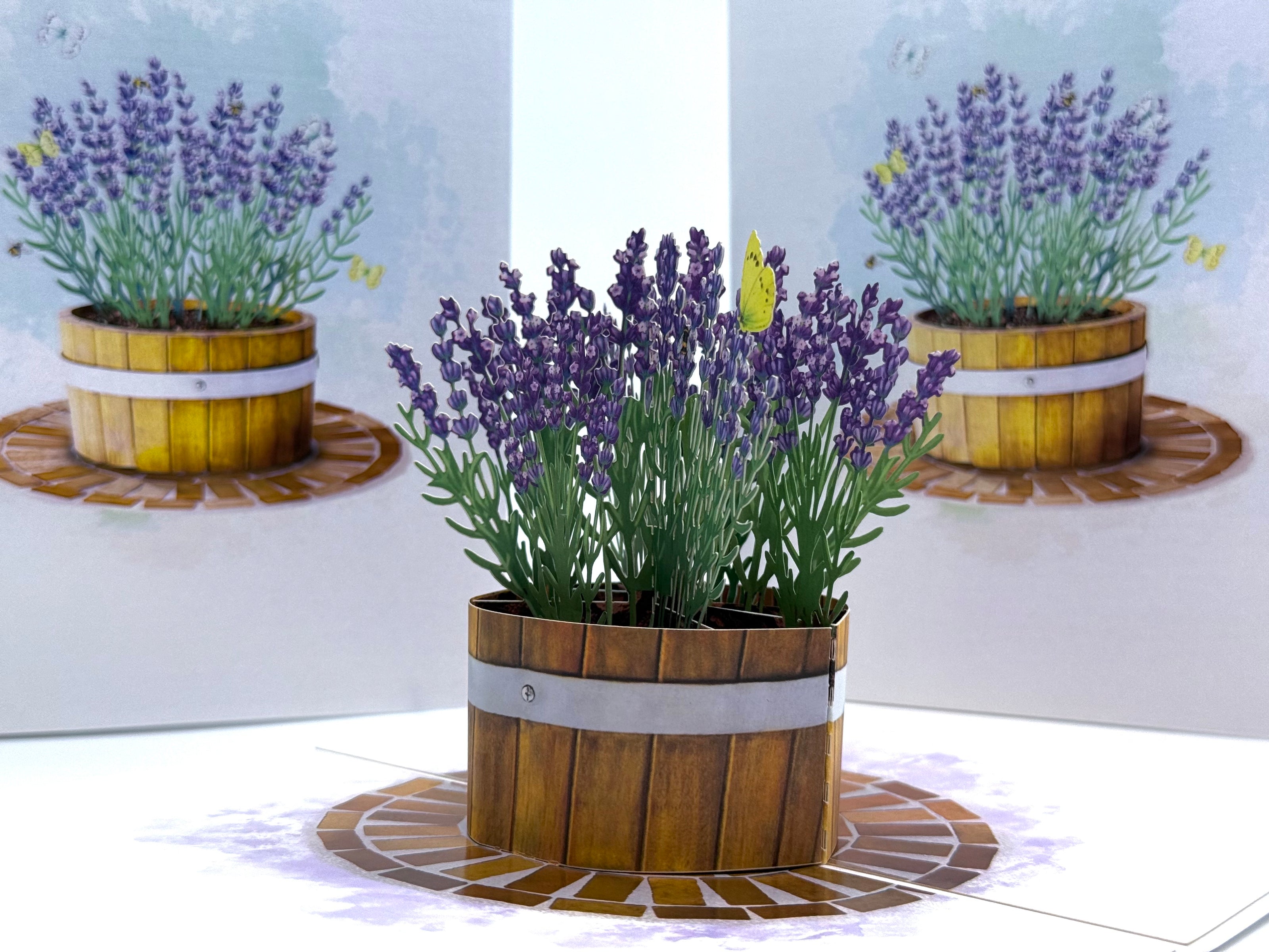 Lavender Flowers in Wooden Bucket Origami Pop Cards 3D Pop Up Greeting Card Happy Birthday Thank You Handmade Gift Thinking of You Blank Card for Any Occasion Happy Mother's Day Happy Father's Australiana Celebrate the Beauty of Flower and Romantic
