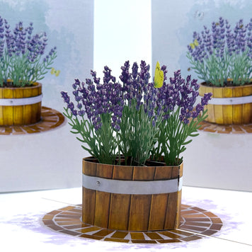 Lavender Flowers in Wooden Bucket Origami Pop Cards 3D Pop Up Greeting Card Happy Birthday Thank You Handmade Gift Thinking of You Blank Card for Any Occasion Happy Mother's Day Happy Father's Australiana Celebrate the Beauty of Flower and Romantic