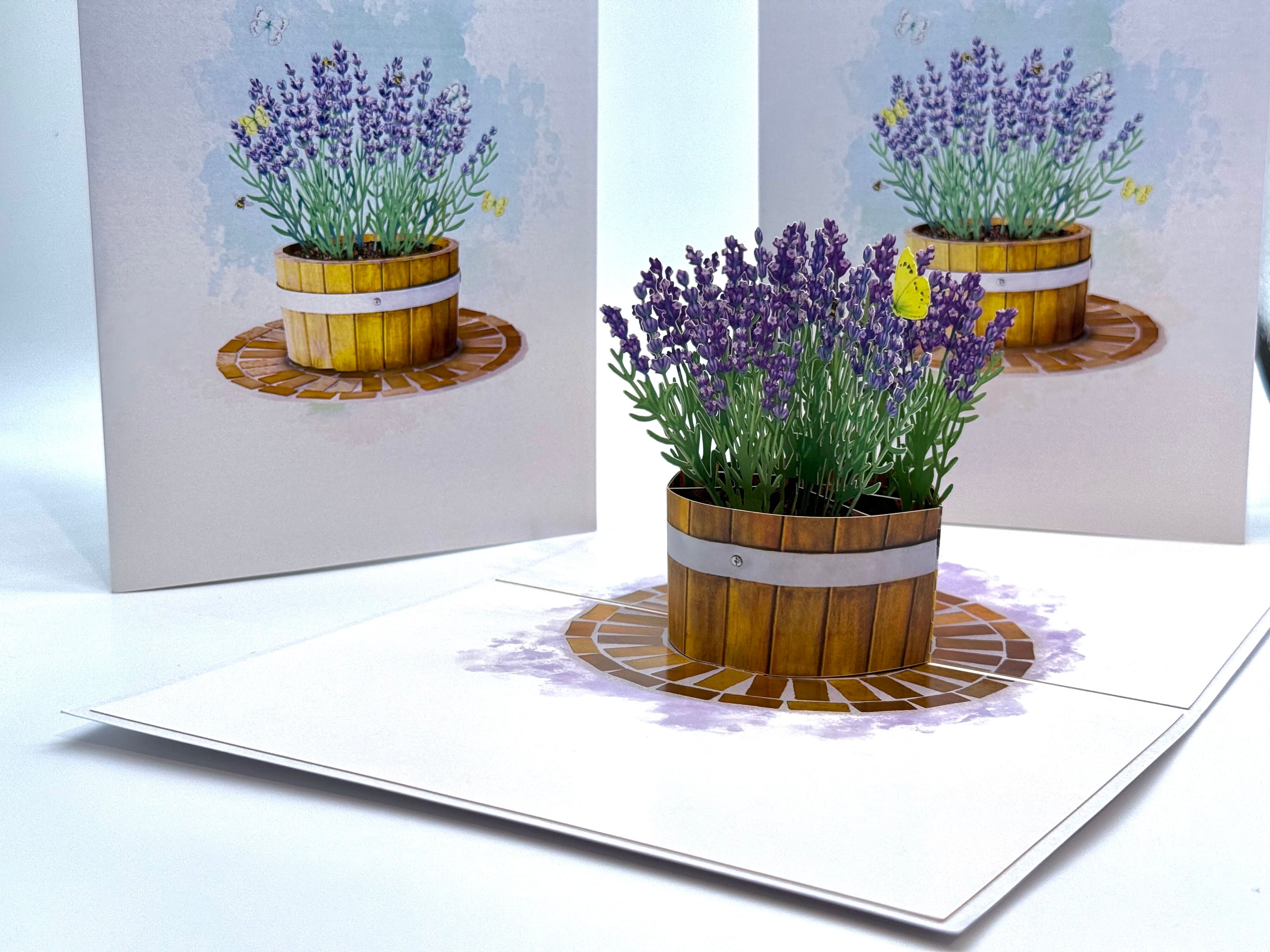 Lavender Flowers in Wooden Bucket Origami Pop Cards 3D Pop Up Greeting Card Happy Birthday Thank You Handmade Gift Thinking of You Blank Card for Any Occasion Happy Mother's Day Happy Father's Australiana Celebrate the Beauty of Flower and Romantic