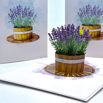Lavender Flowers in Wooden Bucket Origami Pop Cards 3D Pop Up Greeting Card Happy Birthday Thank You Handmade Gift Thinking of You Blank Card for Any Occasion Happy Mother's Day Happy Father's Australiana Celebrate the Beauty of Flower and Romantic