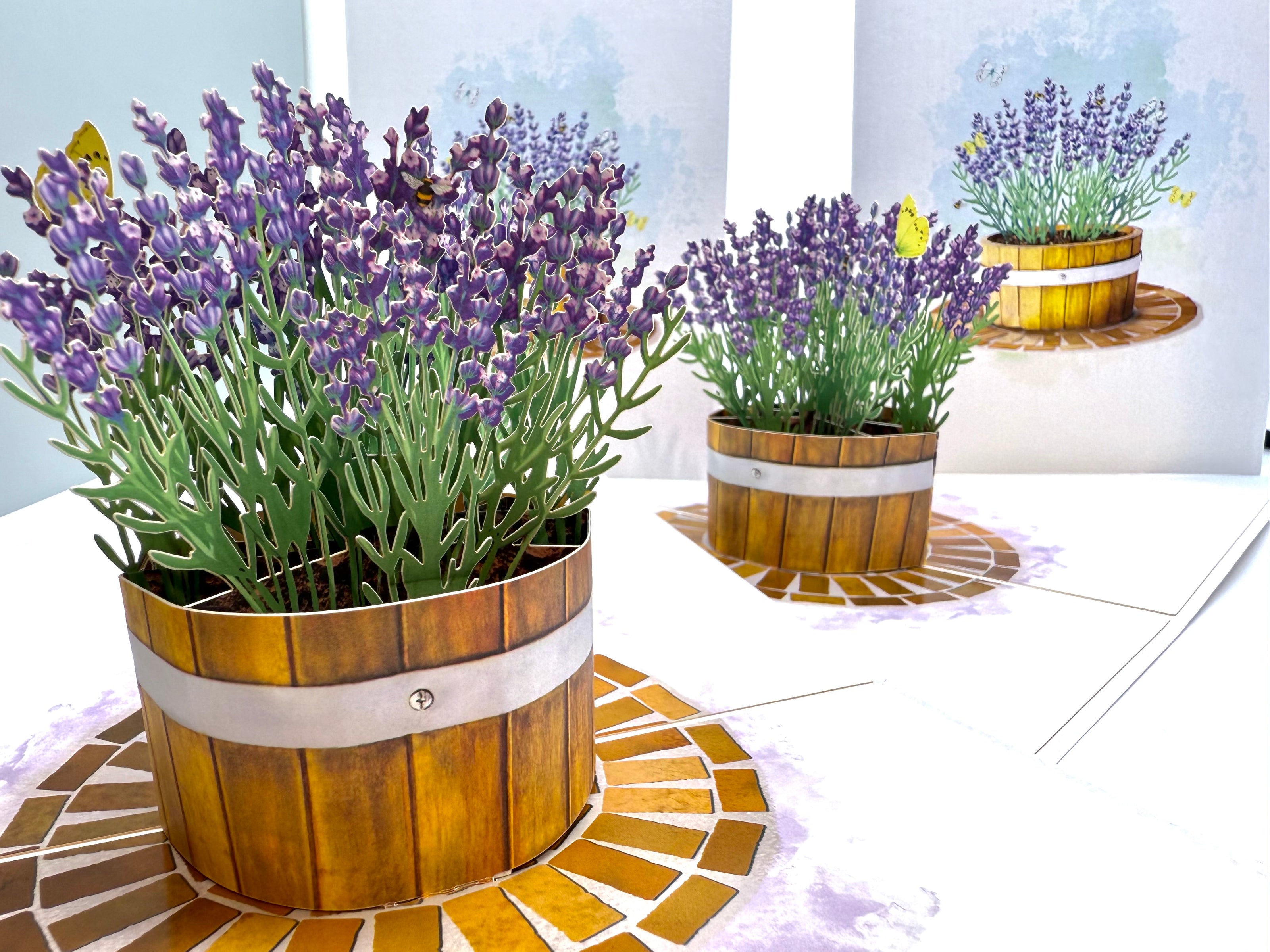 Lavender Flowers in Wooden Bucket Origami Pop Cards 3D Pop Up Greeting Card Happy Birthday Thank You Handmade Gift Thinking of You Blank Card for Any Occasion Happy Mother's Day Happy Father's Australiana Celebrate the Beauty of Flower and Romantic