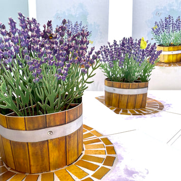 Lavender Flowers in Wooden Bucket Origami Pop Cards 3D Pop Up Greeting Card Happy Birthday Thank You Handmade Gift Thinking of You Blank Card for Any Occasion Happy Mother's Day Happy Father's Australiana Celebrate the Beauty of Flower and Romantic