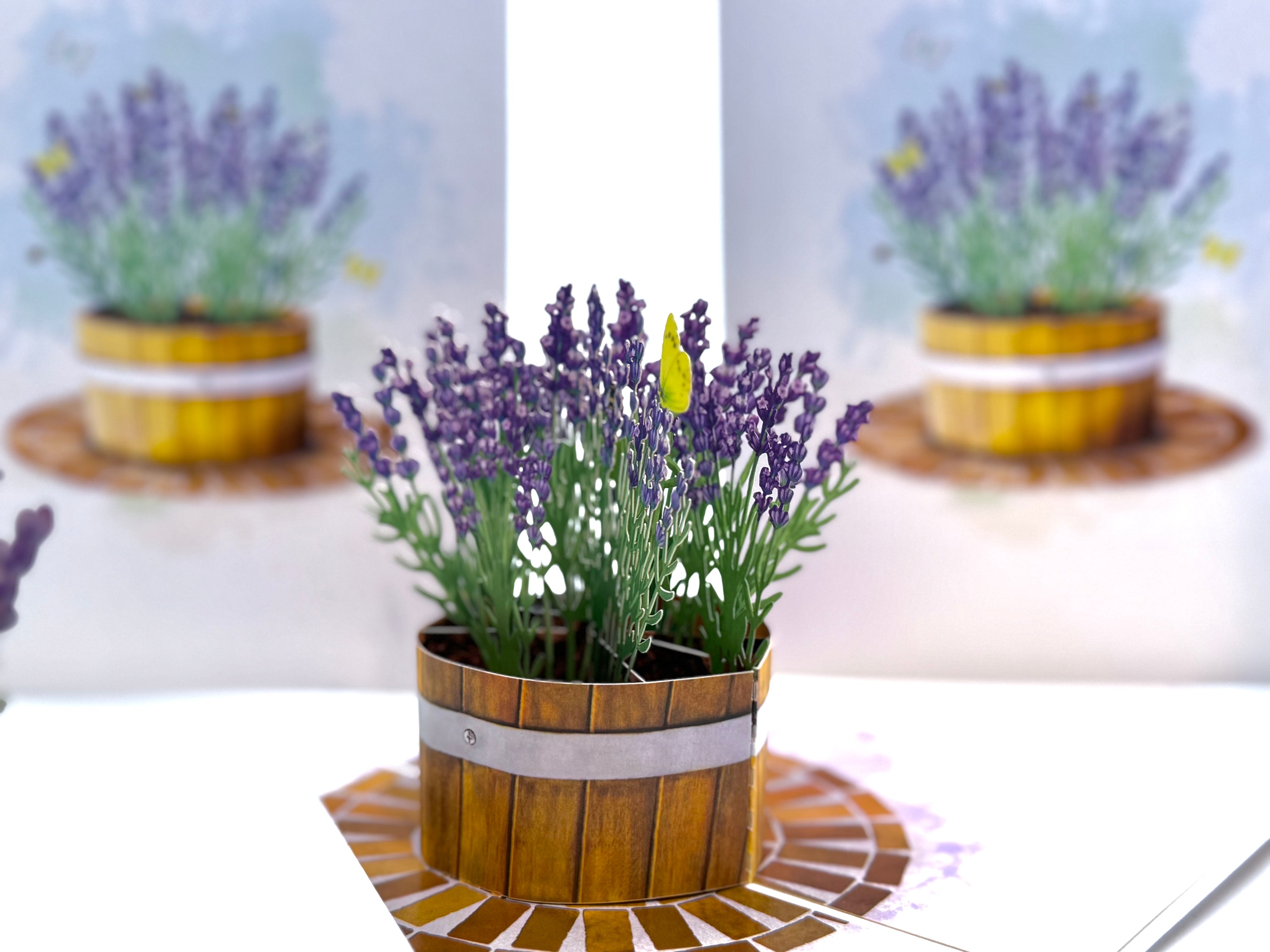 Lavender Flowers in Wooden Bucket Origami Pop Cards 3D Pop Up Greeting Card Happy Birthday Thank You Handmade Gift Thinking of You Blank Card for Any Occasion Happy Mother's Day Happy Father's Australiana Celebrate the Beauty of Flower and Romantic