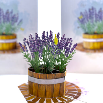 Lavender Flowers in Wooden Bucket Origami Pop Cards 3D Pop Up Greeting Card Happy Birthday Thank You Handmade Gift Thinking of You Blank Card for Any Occasion Happy Mother's Day Happy Father's Australiana Celebrate the Beauty of Flower and Romantic