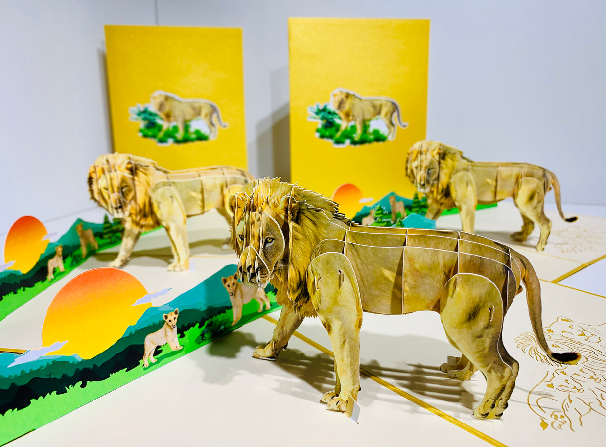 Lion - The King of the Jungle - Super Star Leo Origami Pop Cards 3D Pop Up Greeting Card Happy Birthday Thank You Handmade Gift Thinking of You Blank Card for Any Occasion Happy Mother's Day Happy Father's Australiana Celebrate the Beauty of Flower