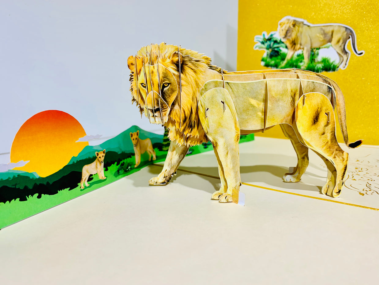 Lion - The King of the Jungle - Super Star Leo Origami Pop Cards 3D Pop Up Greeting Card Happy Birthday Thank You Handmade Gift Thinking of You Blank Card for Any Occasion Happy Mother's Day Happy Father's Australiana Celebrate the Beauty of Flower