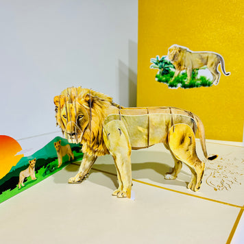 Lion - The King of the Jungle - Super Star Leo Origami Pop Cards 3D Pop Up Greeting Card Happy Birthday Thank You Handmade Gift Thinking of You Blank Card for Any Occasion Happy Mother's Day Happy Father's Australiana Celebrate the Beauty of Flower