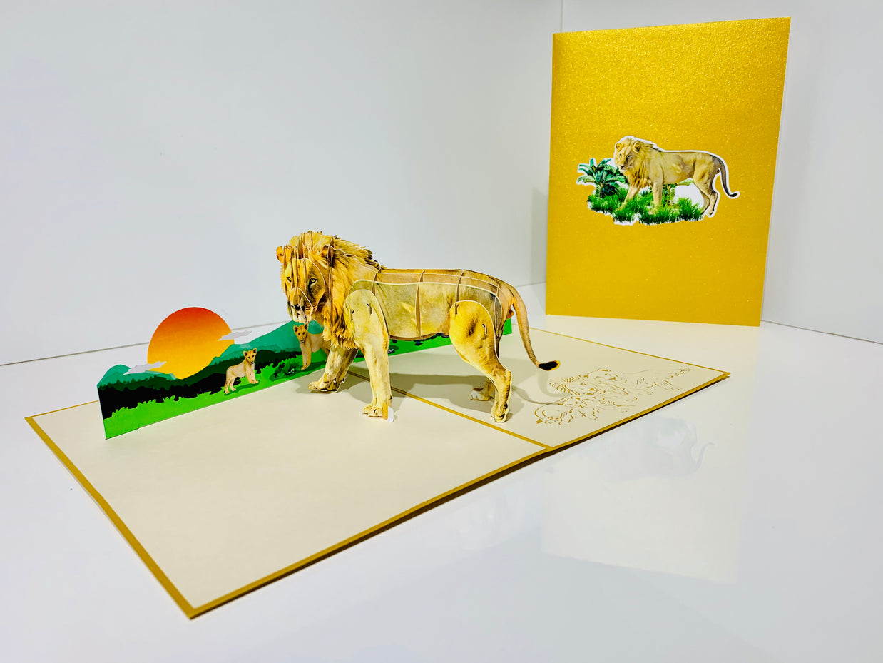 Lion - The King of the Jungle - Super Star Leo Origami Pop Cards 3D Pop Up Greeting Card Happy Birthday Thank You Handmade Gift Thinking of You Blank Card for Any Occasion Happy Mother's Day Happy Father's Australiana Celebrate the Beauty of Flower