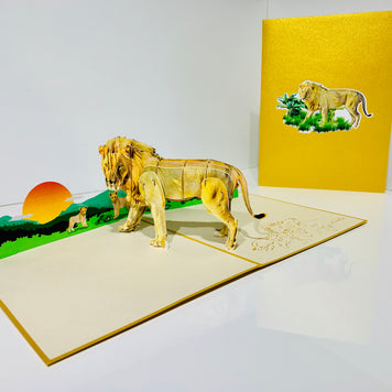 Lion - The King of the Jungle - Super Star Leo Origami Pop Cards 3D Pop Up Greeting Card Happy Birthday Thank You Handmade Gift Thinking of You Blank Card for Any Occasion Happy Mother's Day Happy Father's Australiana Celebrate the Beauty of Flower