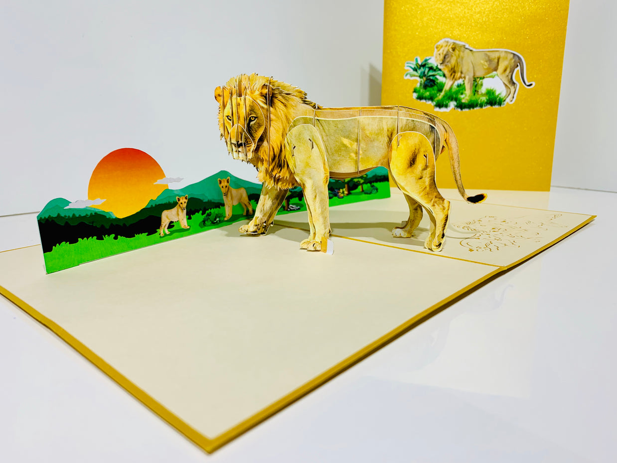 Lion - The King of the Jungle - Super Star Leo Origami Pop Cards 3D Pop Up Greeting Card Happy Birthday Thank You Handmade Gift Thinking of You Blank Card for Any Occasion Happy Mother's Day Happy Father's Australiana Celebrate the Beauty of Flower