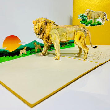 Lion - The King of the Jungle - Super Star Leo Origami Pop Cards 3D Pop Up Greeting Card Happy Birthday Thank You Handmade Gift Thinking of You Blank Card for Any Occasion Happy Mother's Day Happy Father's Australiana Celebrate the Beauty of Flower