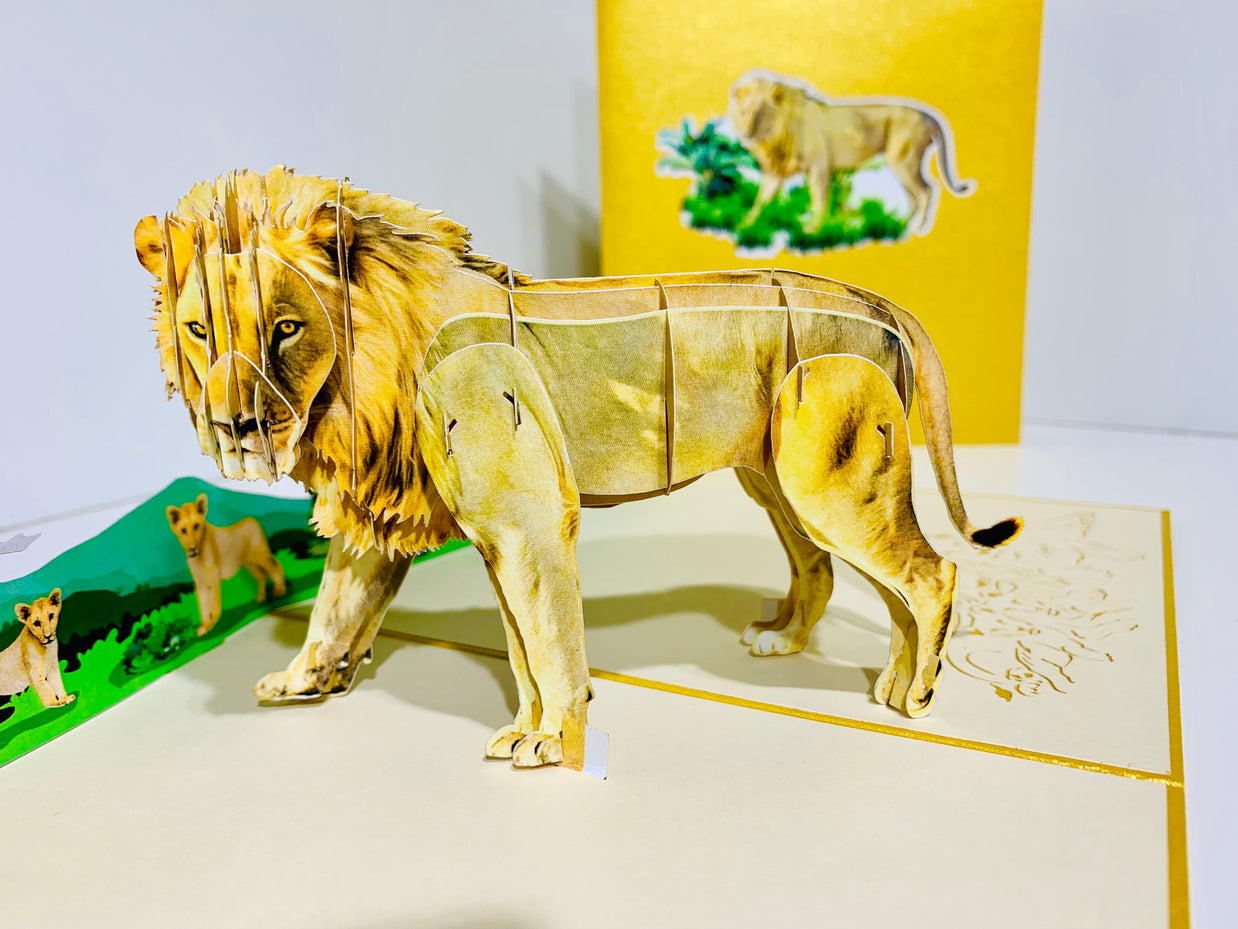 Lion - The King of the Jungle - Super Star Leo Origami Pop Cards 3D Pop Up Greeting Card Happy Birthday Thank You Handmade Gift Thinking of You Blank Card for Any Occasion Happy Mother's Day Happy Father's Australiana Celebrate the Beauty of Flower