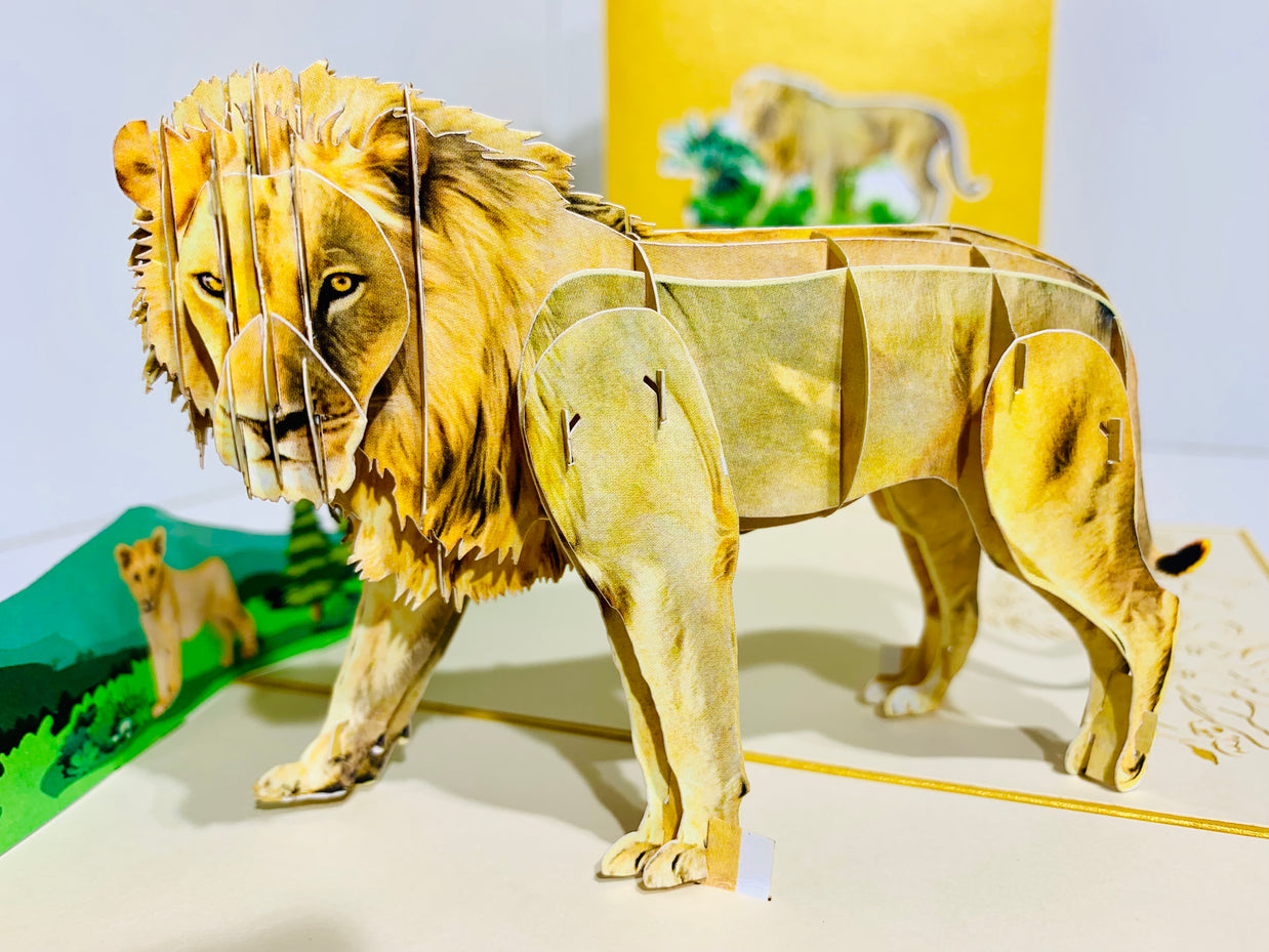 Lion - The King of the Jungle - Super Star Leo Origami Pop Cards 3D Pop Up Greeting Card Happy Birthday Thank You Handmade Gift Thinking of You Blank Card for Any Occasion Happy Mother's Day Happy Father's Australiana Celebrate the Beauty of Flower