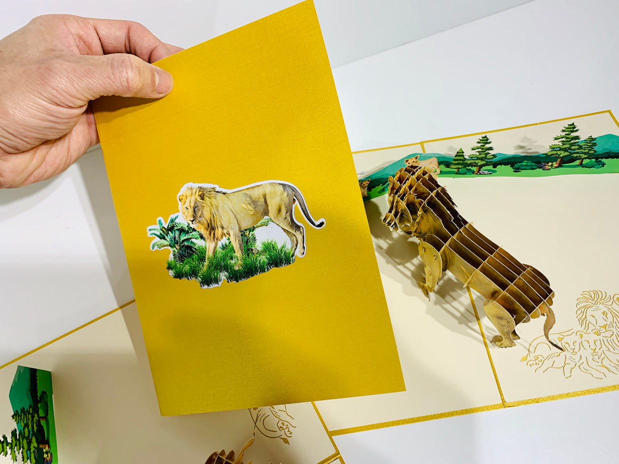 Lion - The King of the Jungle - Super Star Leo Origami Pop Cards 3D Pop Up Greeting Card Happy Birthday Thank You Handmade Gift Thinking of You Blank Card for Any Occasion Happy Mother's Day Happy Father's Australiana Celebrate the Beauty of Flower