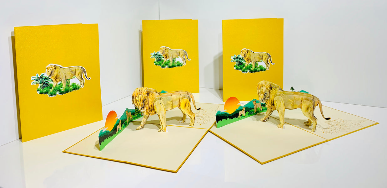 Lion - The King of the Jungle - Super Star Leo Origami Pop Cards 3D Pop Up Greeting Card Happy Birthday Thank You Handmade Gift Thinking of You Blank Card for Any Occasion Happy Mother's Day Happy Father's Australiana Celebrate the Beauty of Flower