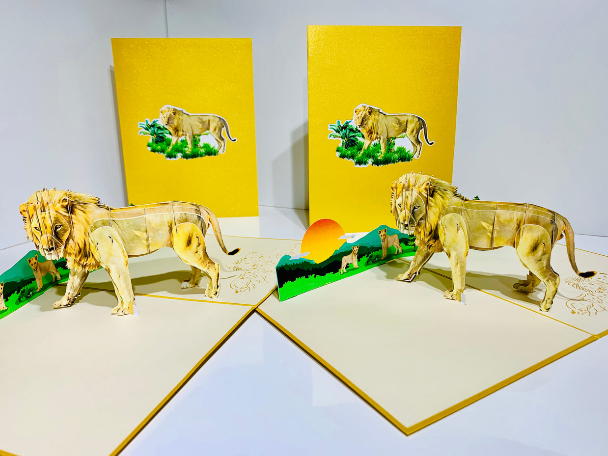 Lion - The King of the Jungle - Super Star Leo Origami Pop Cards 3D Pop Up Greeting Card Happy Birthday Thank You Handmade Gift Thinking of You Blank Card for Any Occasion Happy Mother's Day Happy Father's Australiana Celebrate the Beauty of Flower