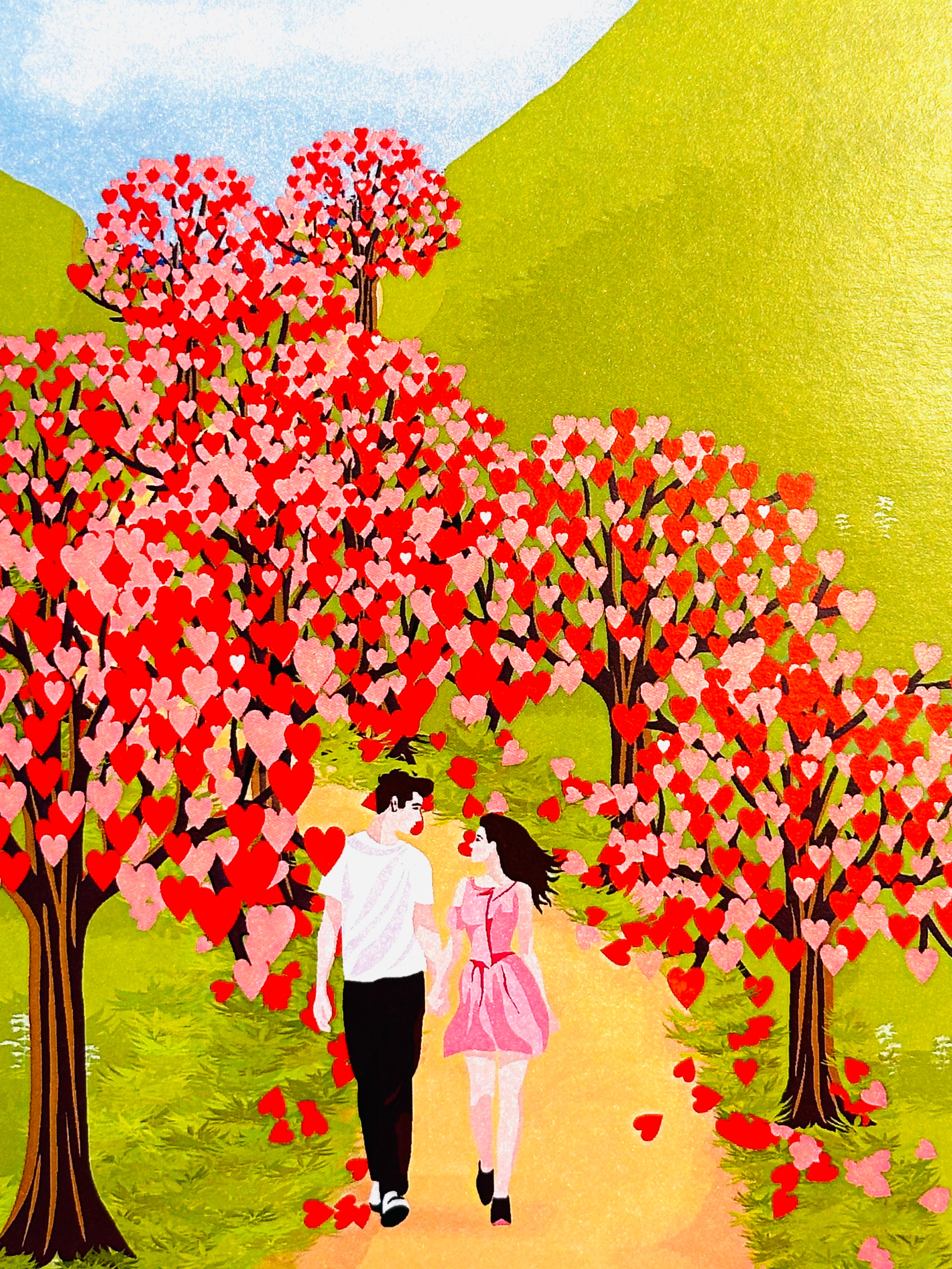 Love Heart Cherry Blossom Forest with a Couple in Love 3D POP UP GREETING CARD - Created by Origami Pop Cards Australian Design & Handmade 3D Pop Up Magical Paper Cards, Handmade Pop Up Cards Happy Valentine's Day Celebrate Love Heart Fell and Romantic