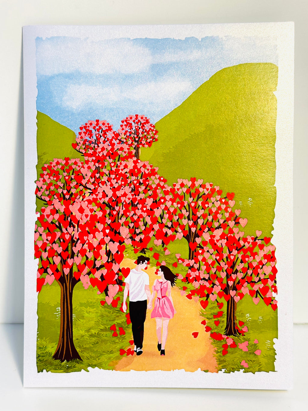 Love Heart Cherry Blossom Forest with a Couple in Love 3D POP UP GREETING CARD - Created by Origami Pop Cards Australian Design & Handmade 3D Pop Up Magical Paper Cards, Handmade Pop Up Cards Happy Valentine's Day Celebrate Love Heart Fell and Romantic