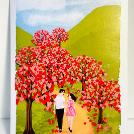 Love Heart Cherry Blossom Forest with a Couple in Love 3D POP UP GREETING CARD - Created by Origami Pop Cards Australian Design & Handmade 3D Pop Up Magical Paper Cards, Handmade Pop Up Cards Happy Valentine's Day Celebrate Love Heart Fell and Romantic