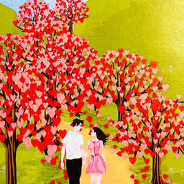 Love Heart Cherry Blossom Forest with a Couple in Love 3D POP UP GREETING CARD - Created by Origami Pop Cards Australian Design & Handmade 3D Pop Up Magical Paper Cards, Handmade Pop Up Cards Happy Valentine's Day Celebrate Love Heart Fell and Romantic