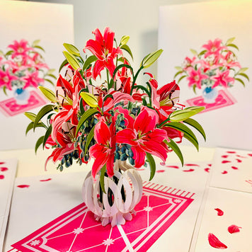 Lush Pink Oriental Lilies in a Vase Origami Pop Cards 3D Pop Up Greeting Card Happy Birthday Thank You Handmade Gift Thinking of You Blank Card for Any Occasion Happy Mother's Day Happy Father's Australiana Celebrate Love and Romantic