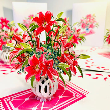 Lush Pink Oriental Lilies in a Vase Origami Pop Cards 3D Pop Up Greeting Card Happy Birthday Thank You Handmade Gift Thinking of You Blank Card for Any Occasion Happy Mother's Day Happy Father's Australiana Celebrate Love and Romantic