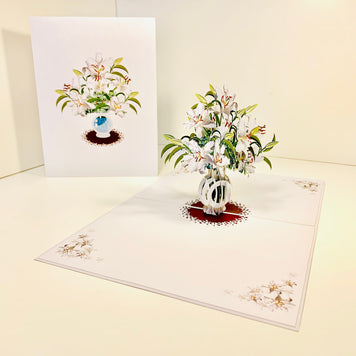 Lush White Oriental Lilies in a Vase Origami Pop Cards 3D Pop Up Greeting Card Happy Birthday Thank You Handmade Gift Thinking of You Blank Card for Any Occasion Happy Mother's Day Happy Father's Australiana Celebrate Love and Romantic