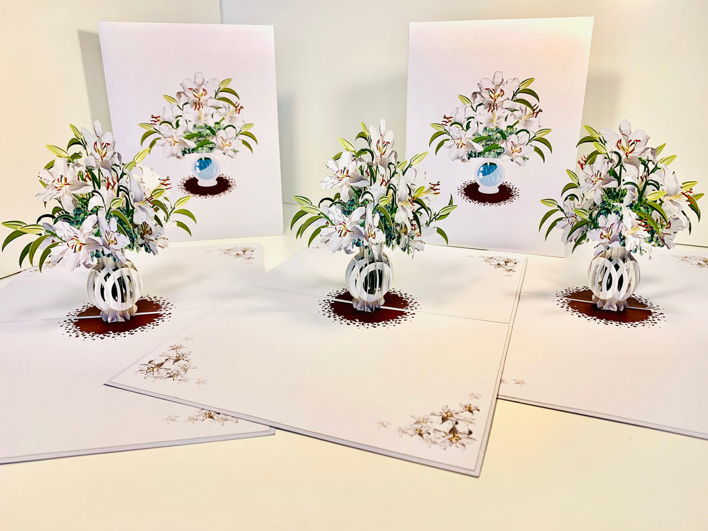 Lush Pink Oriental Lilies in a Vase Origami Pop Cards 3D Pop Up Greeting Card Happy Birthday Thank You Handmade Gift Thinking of You Blank Card for Any Occasion Happy Mother's Day Happy Father's Australiana Celebrate Love and Romantic (Copy)