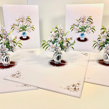 Lush White Oriental Lilies in a Vase Origami Pop Cards 3D Pop Up Greeting Card Happy Birthday Thank You Handmade Gift Thinking of You Blank Card for Any Occasion Happy Mother's Day Happy Father's Australiana Celebrate Love and Romantic