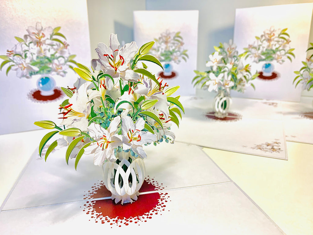 Lush Pink Oriental Lilies in a Vase Origami Pop Cards 3D Pop Up Greeting Card Happy Birthday Thank You Handmade Gift Thinking of You Blank Card for Any Occasion Happy Mother's Day Happy Father's Australiana Celebrate Love and Romantic (Copy)