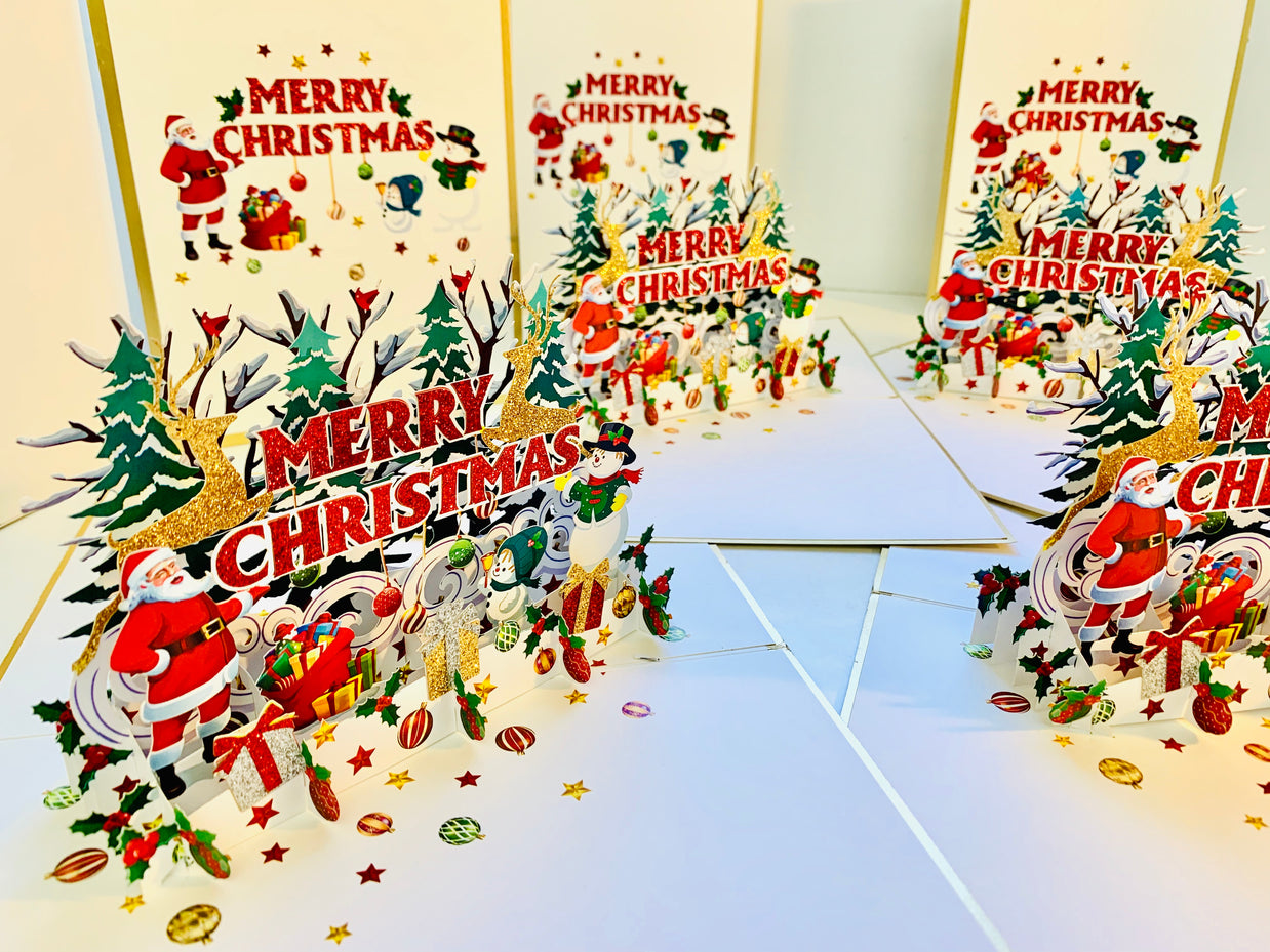 Luxury Gold Classic Santa & Snowman Merry Christmas Ornaments Origami Pop Cards 3D Pop Up Greeting Card Merry Christmas Thank You Handmade Best Wishes Blank Card Gift Happy Holidays Celebrate the Special Day Moment with Family and Friends