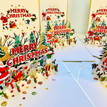Luxury Gold Classic Santa & Snowman Merry Christmas Ornaments Origami Pop Cards 3D Pop Up Greeting Card Merry Christmas Thank You Handmade Best Wishes Blank Card Gift Happy Holidays Celebrate the Special Day Moment with Family and Friends