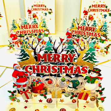 Luxury Gold Classic Santa & Snowman Merry Christmas Ornaments Origami Pop Cards 3D Pop Up Greeting Card Merry Christmas Thank You Handmade Best Wishes Blank Card Gift Happy Holidays Celebrate the Special Day Moment with Family and Friends