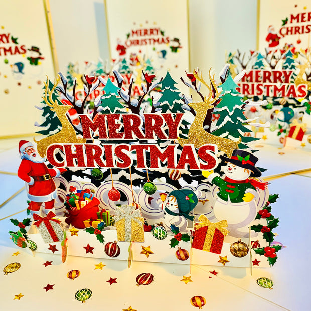 Luxury Gold Classic Santa & Snowman Merry Christmas Ornaments Origami Pop Cards 3D Pop Up Greeting Card Merry Christmas Thank You Handmade Best Wishes Blank Card Gift Happy Holidays Celebrate the Special Day Moment with Family and Friends