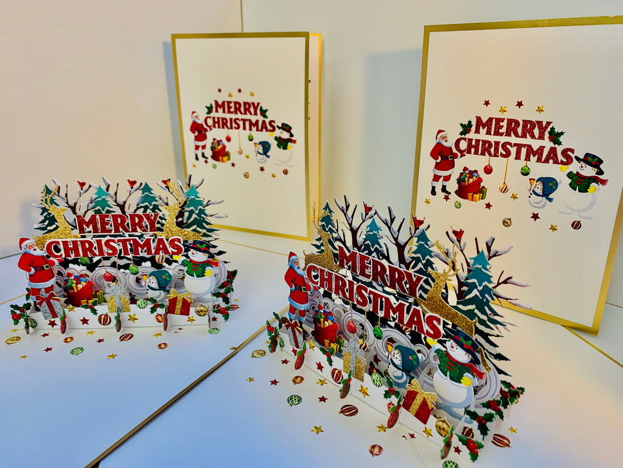 Luxury Gold Classic Santa & Snowman Merry Christmas Ornaments Origami Pop Cards 3D Pop Up Greeting Card Merry Christmas Thank You Handmade Best Wishes Blank Card Gift Happy Holidays Celebrate the Special Day Moment with Family and Friends