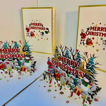 Luxury Gold Classic Santa & Snowman Merry Christmas Ornaments Origami Pop Cards 3D Pop Up Greeting Card Merry Christmas Thank You Handmade Best Wishes Blank Card Gift Happy Holidays Celebrate the Special Day Moment with Family and Friends