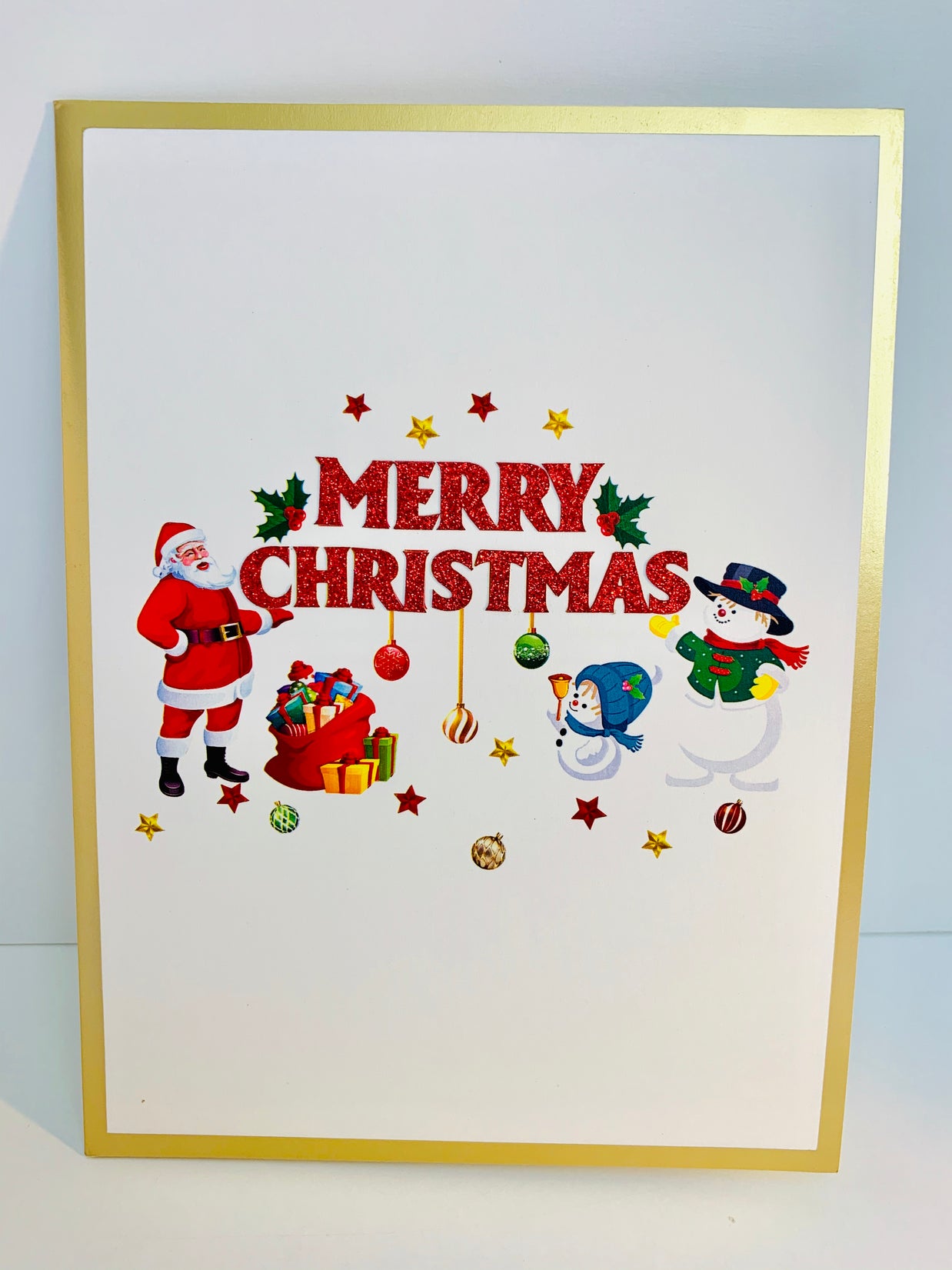 Luxury Gold Classic Santa & Snowman Merry Christmas Ornaments Origami Pop Cards 3D Pop Up Greeting Card Merry Christmas Thank You Handmade Best Wishes Blank Card Gift Happy Holidays Celebrate the Special Day Moment with Family and Friends