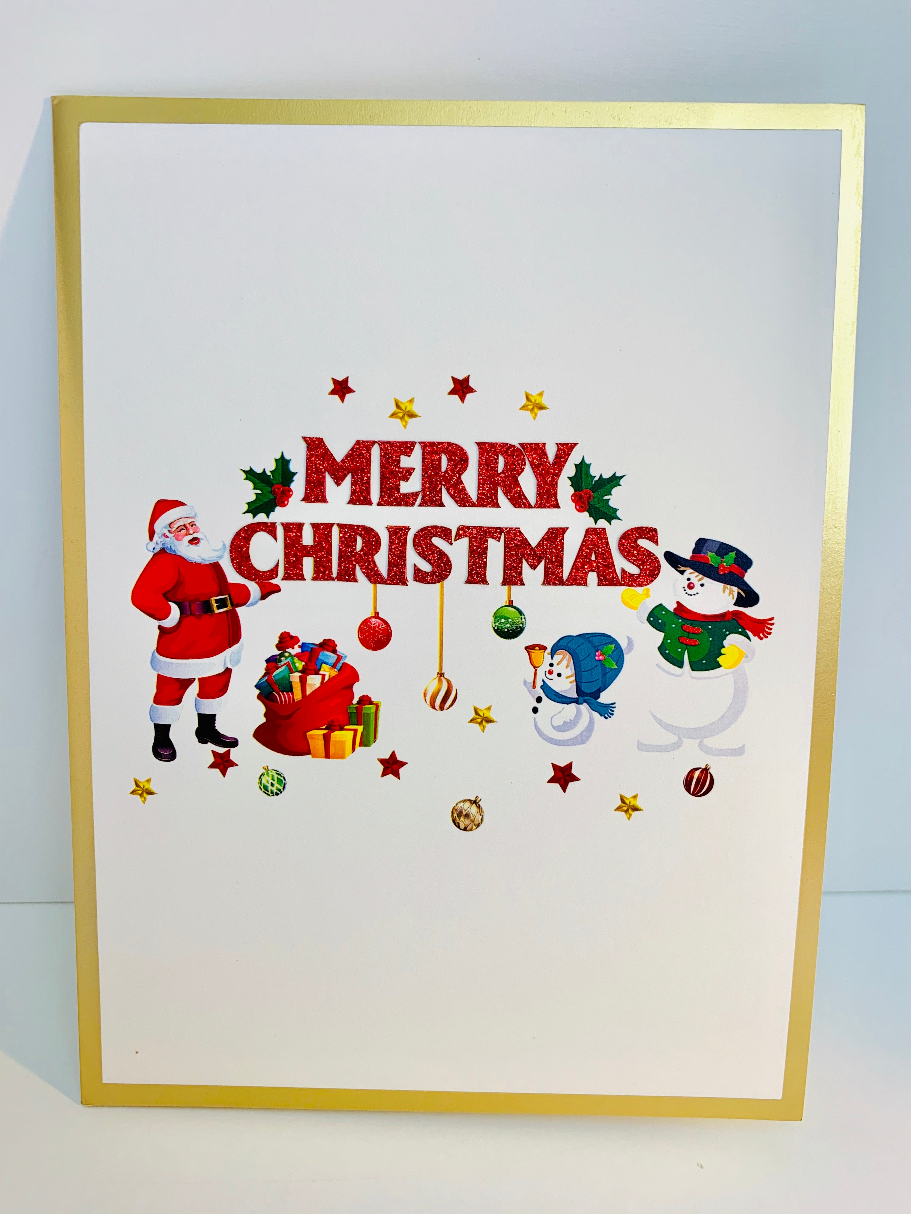 Luxury Gold Classic Santa & Snowman Merry Christmas Ornaments Origami Pop Cards 3D Pop Up Greeting Card Merry Christmas Thank You Handmade Best Wishes Blank Card Gift Happy Holidays Celebrate the Special Day Moment with Family and Friends
