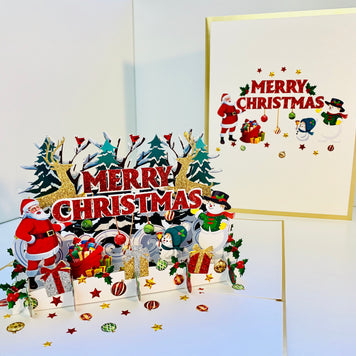Luxury Gold Classic Santa & Snowman Merry Christmas Ornaments Origami Pop Cards 3D Pop Up Greeting Card Merry Christmas Thank You Handmade Best Wishes Blank Card Gift Happy Holidays Celebrate the Special Day Moment with Family and Friends